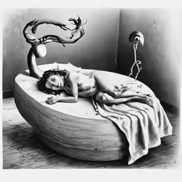 black and white photograph of a woman on a bed