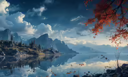 a beautiful place with water and mountains at sunset
