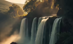 a big waterfall in the middle of some trees