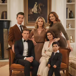three adults and two children posing for a family portrait