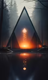 a triangle shape that looks like a forest with lots of lights