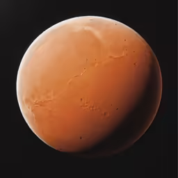 the giant planet mars, with a large plume of water vapor coming from it