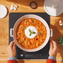 a woman that is holding onto a bowl of soup