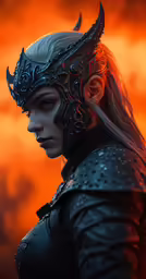 a woman with a horned headpiece and horns