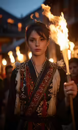 a woman with a sword that is lit
