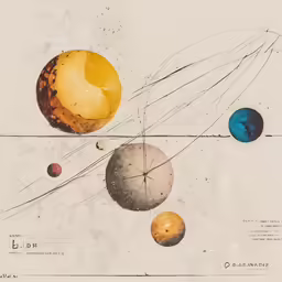 solar system drawing with a drawing of four planets