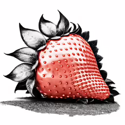 an art image of a strawberry with black spots on it