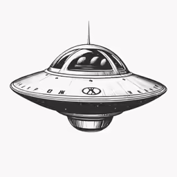 an alien ship drawing in black and white