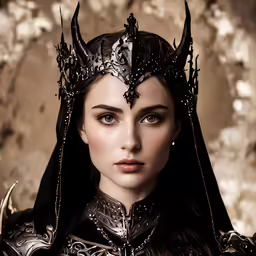 a girl with horns wearing a helmet and dress