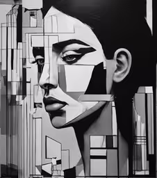 the painting has many different faces, such as a woman