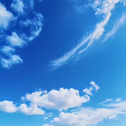 two cows standing under a blue sky with clouds