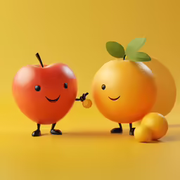 an orange and an apple together that look like people