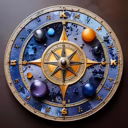 there is a large clock on the wall with different planets