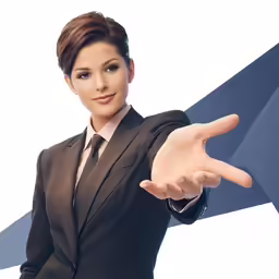 a woman is making an obscene gesture in her office suit