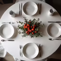 a table is set for several people with place settings and silverware