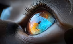 the iris of a persons eye with an orange background