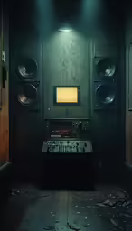 a mixing room with several speakers and other equipment
