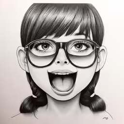 an illustration of a girl wearing glasses with her mouth open