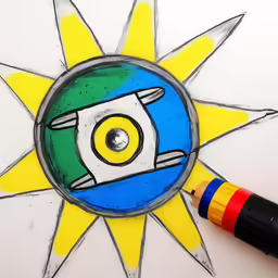 a drawing of a robot is shown with a pencil