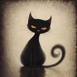 a drawing of a cat sitting on the ground