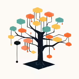 a tree that has various colored and black branches