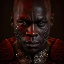 a man with dark eyes and gold armor