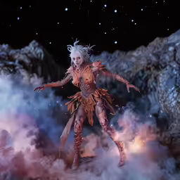 a weird woman on clouds on top of a table