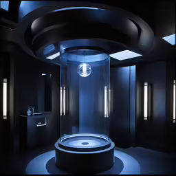 a bathroom with a circular tub with light coming in it