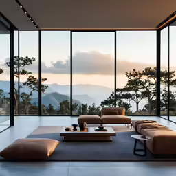 an living room with modern furnishings and windows