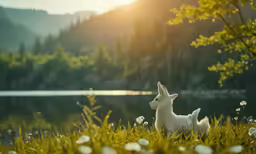a dog standing on top of a grass covered field
