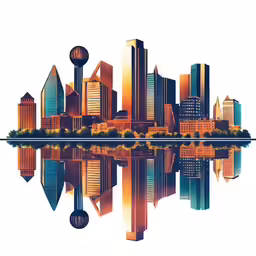 a cityscape with buildings reflected in the water