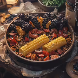 two corn cobs are on the grill on the table