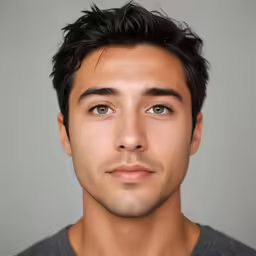 a man with brown eyes stares into the camera