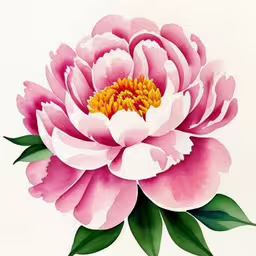 a painting of pink and white peony,the picture shows a flower on white paper