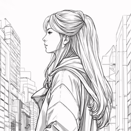 an anime girl in the city with a ponytail