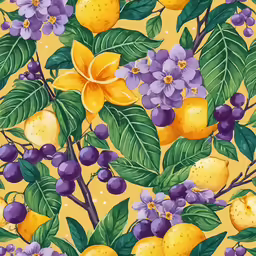 the painting shows oranges and grapefruits with flowers on them