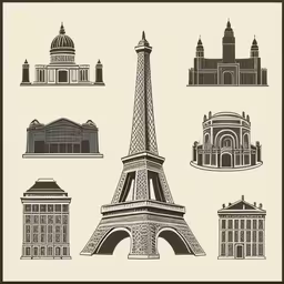 the eiffel tower silhouettes,an image of different monuments around the world