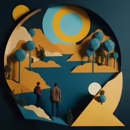 an image of people in a landscape made from paper