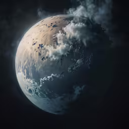 a big and blury, blue earth with clouds