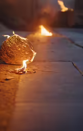 an image of a burning rock on the sidewalk