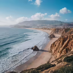 a beach near a cliff covered in sand