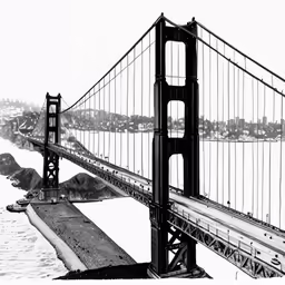 a bridge is shown in the water next to a cliff