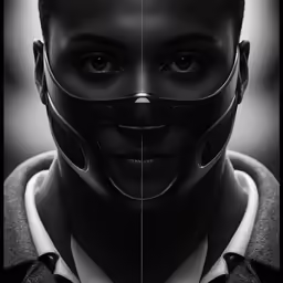 an abstract black and white photo of two people