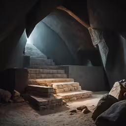 a bunch of stairs are in the cave