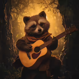 a raccoon that is holding a guitar