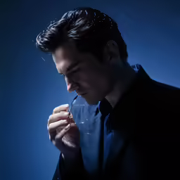 a man holding his hand near his face