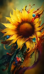 an artistic painting with sunflowers in it