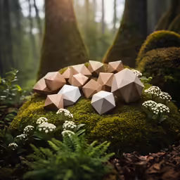 wood sculptures in the middle of an old forest
