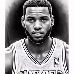a black and white drawing of the face of a man with a beard
