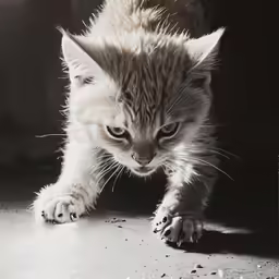 a cat that is walking across a floor